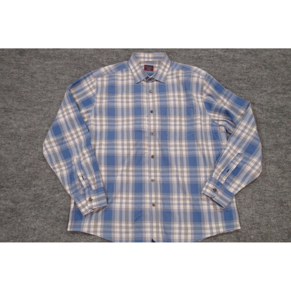 UNTUCKit Shirt Mens XL Blue Gray Plaid Long Sleeve Button‎ up Cotton Casual